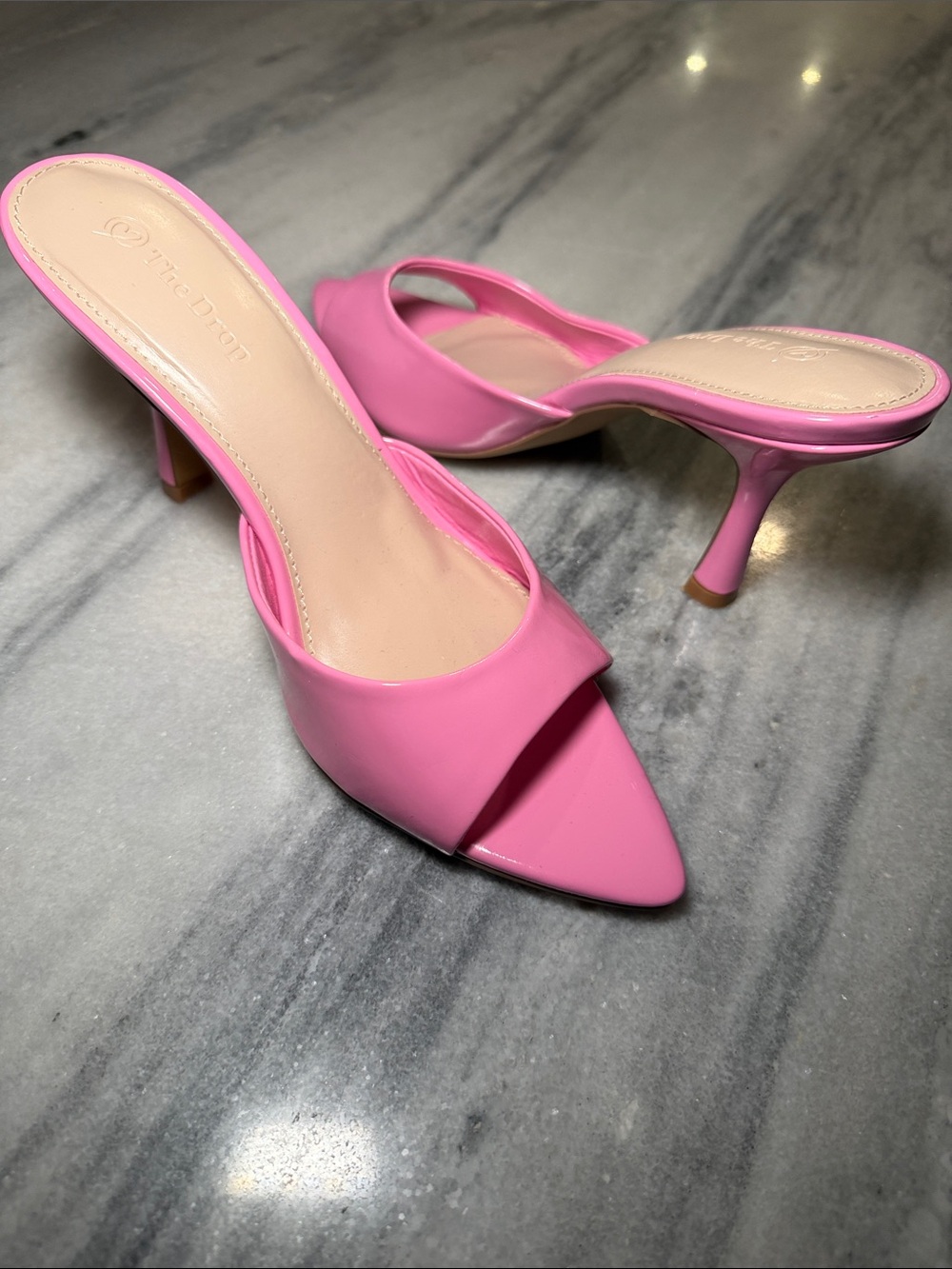 Pink Pointed-Toe Slip-On Heeled Mules